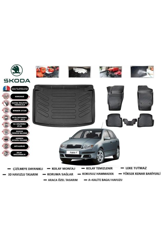 Skoda Fabia HB 2000 Model Bagaj Havuzu Araca Özel Paspas Takımı Prrox