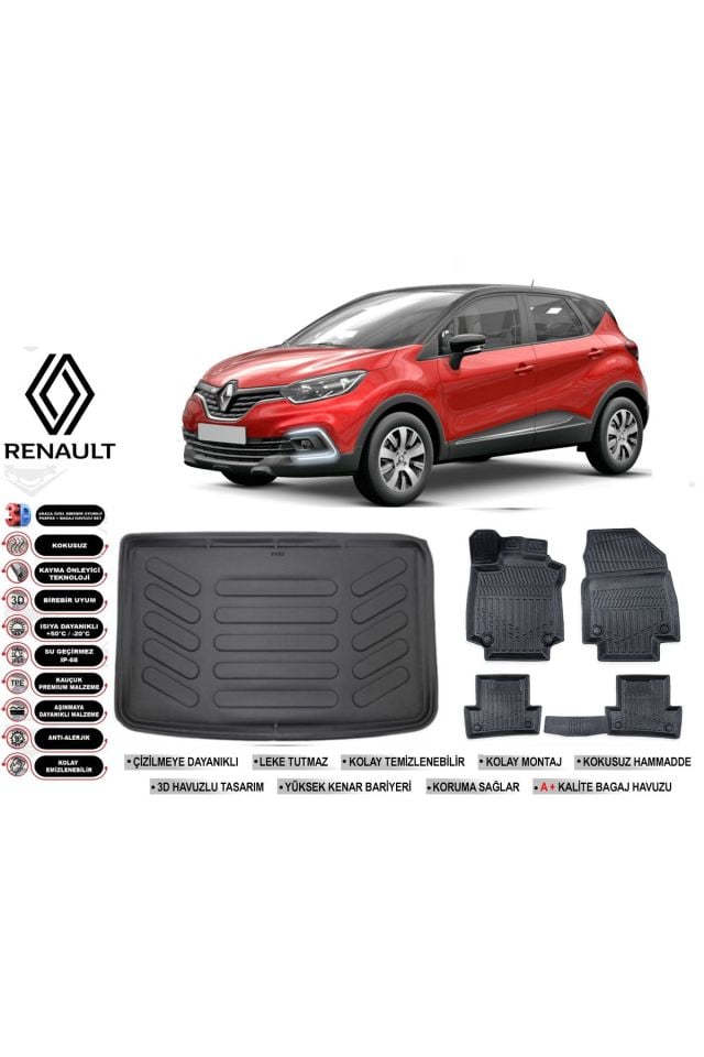 Renault Captur 2019 Model Bagaj Havuzu Araca Özel Siyah Havuzlu Paspas Takımı Sett