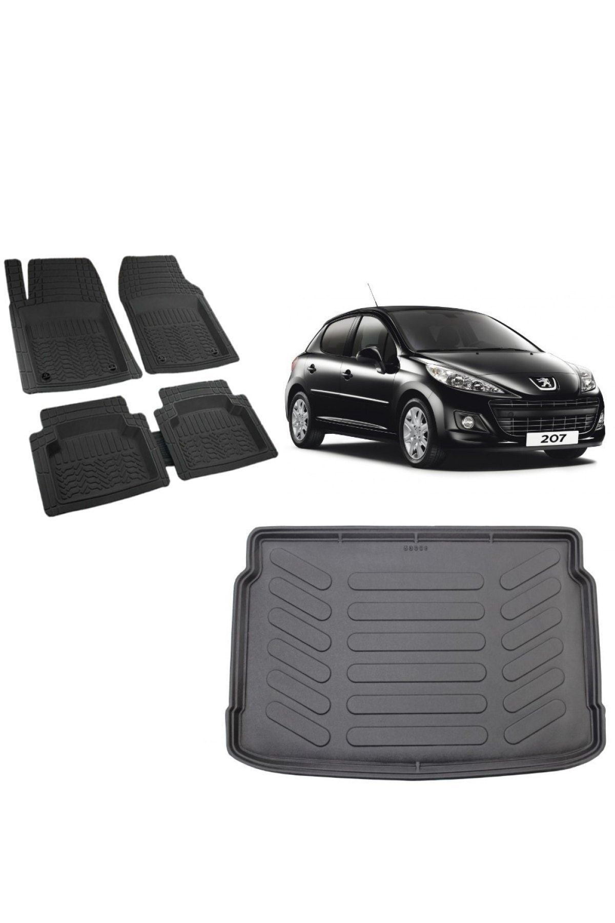 Peugeot 207 Hatchback 2014 Model 3D Bagaj Havuzu+3D Havuzlu Araca Özel Paspas Takımı