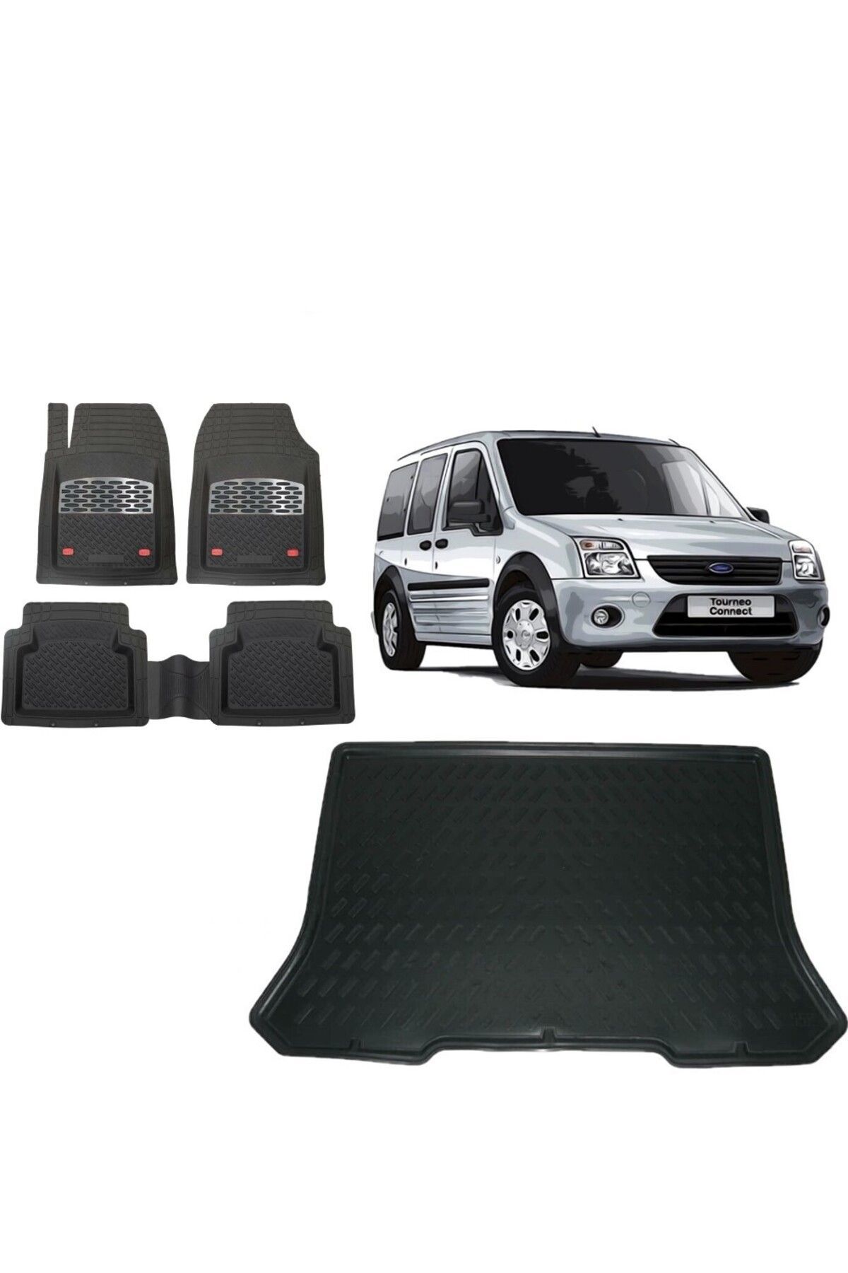 Ford Connect 2010 Model Cepli 3D Bagaj Havuzu+3D Havuzlu Safir Karbon Kromlu Paspas