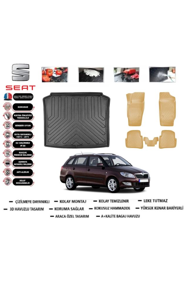 Skoda Fabia Stw 2002 Model Bagaj Havuzu(paspası)+Araca Özel Bej Paspas Takımı Flex
