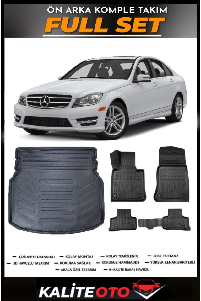 Mercedes C Serisi W205 Rampalı Bagaj Havuzu+4.5D Havuzlu Paspas Seti 2015 Model