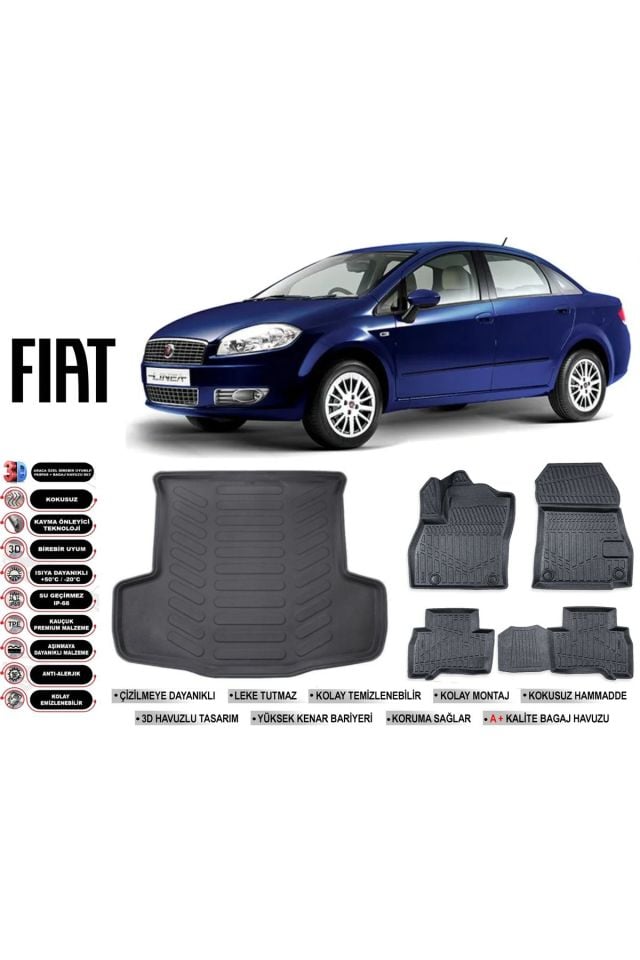 Fiat Linea 2009 Model Bagaj Havuzu Araca Özel Siyah Havuzlu Paspas Takımı Sett