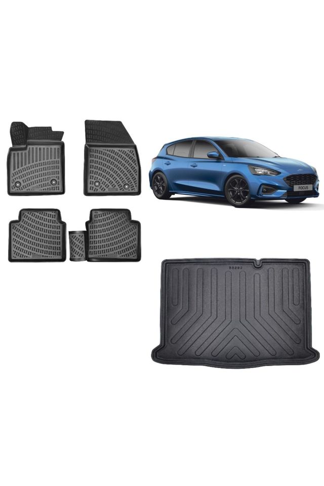 Focus 4 Hatchback İnce Stepne 2023 Model 3D Bagaj Havuzu+3D Havuzlu Araca Özel Paspas Takımı