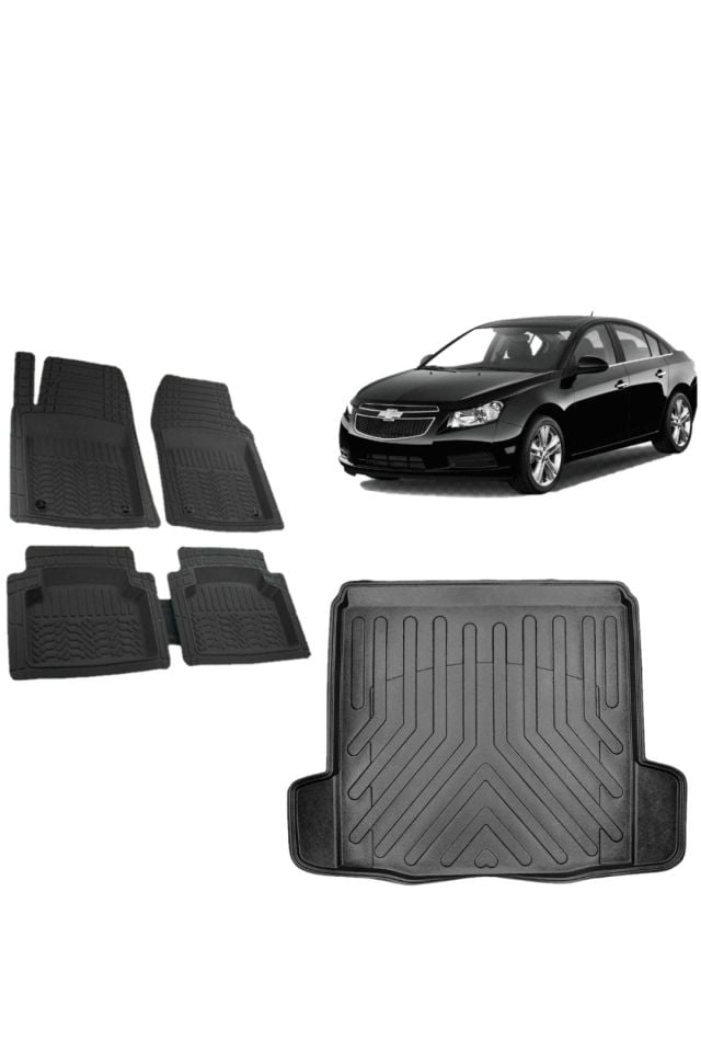 Chevrolet Cruze Sedan 2011 Model 3d Çift Kulaklı Bagaj Havuzu+3d Siyah Havuzlu Paspas Takımı