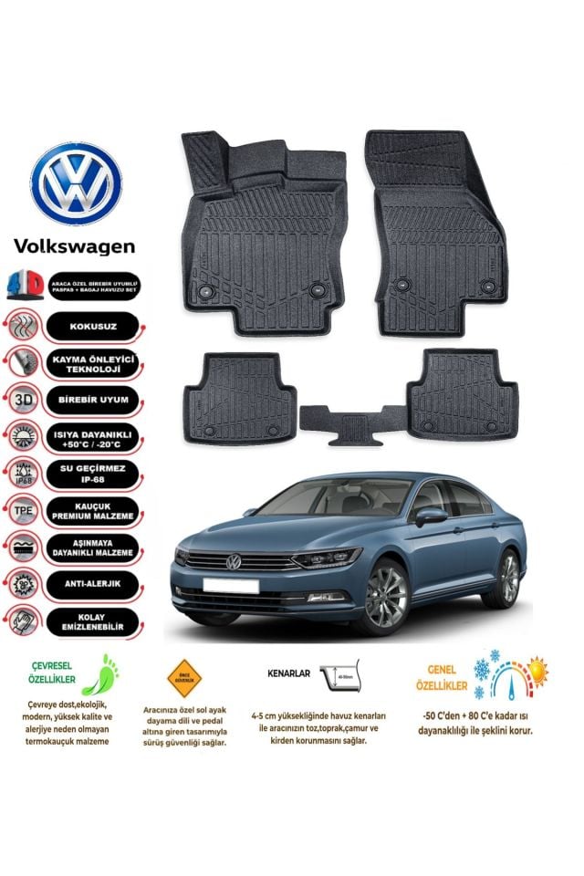 Volkswagen Passat B8 2019 Model 4D Araca Özel Havuzlu Paspas Takımı