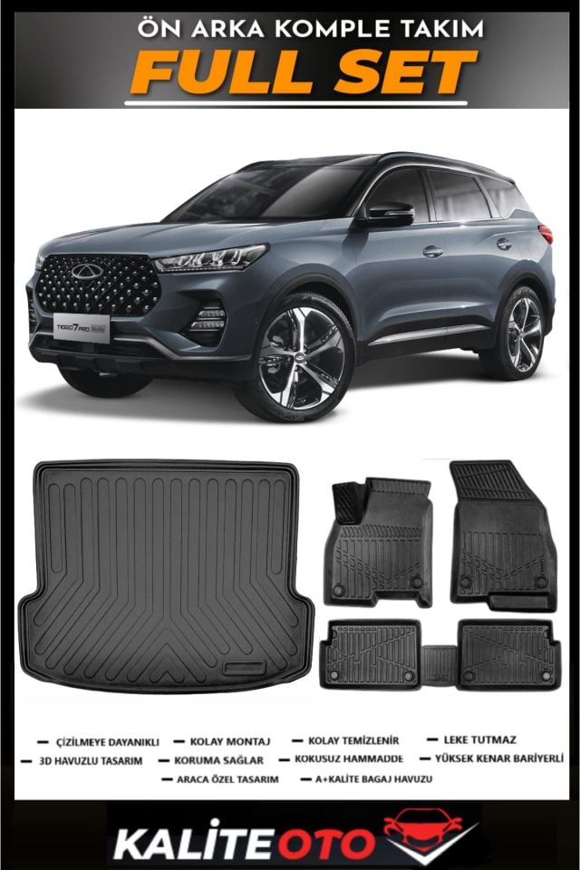 Chery Tiggo 7 Pro Bagaj Havuzu+4.5D Havuzlu Paspas Seti 2025 Model