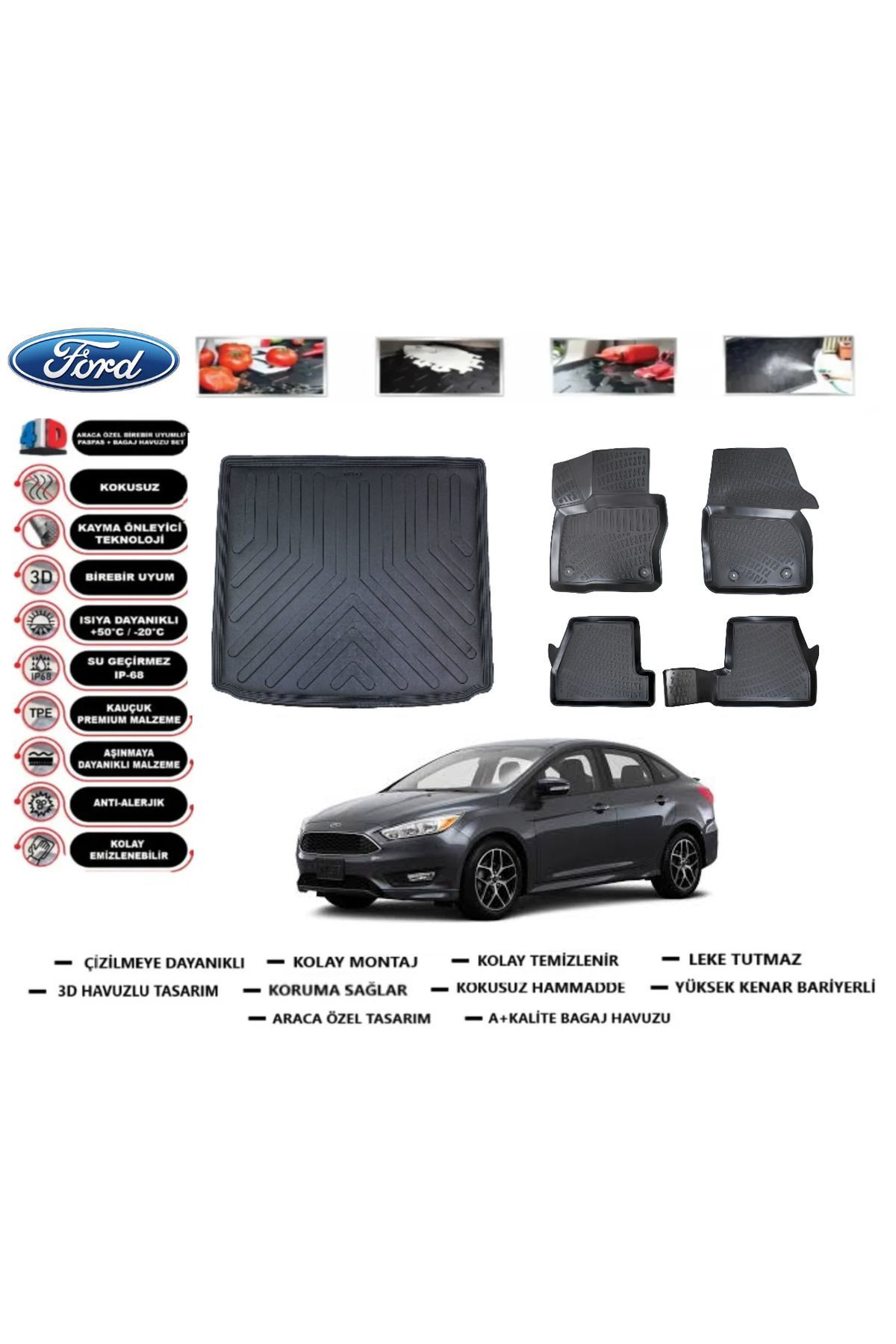 Ford Focus 3.5 Sedan 2014 Model Bagaj Havuzu Araca Özel Paspas Takımı Prrox