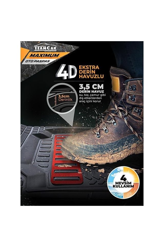 Focus 1 Sedan 1998-2004 3d Bagaj Havuzu+3d Maximum Siyah Havuzlu Paspas Kırmızı Kromajlı