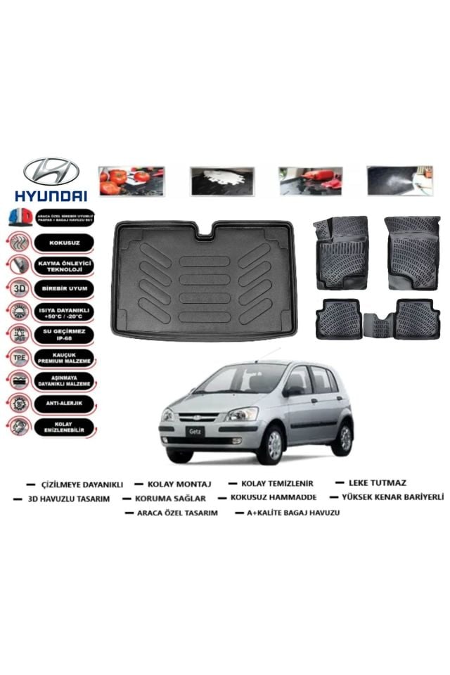 Hyundai Getz 2007 Model Bagaj Havuzu Araca Özel Paspas Takımı Prrox