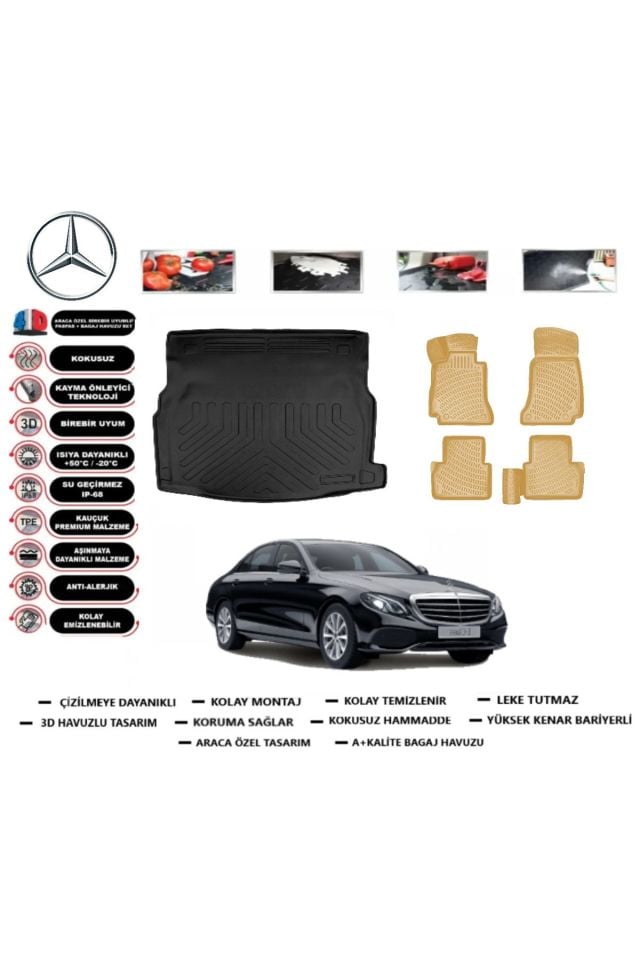 Mercedes E Serisi W213 2020 Model Bagaj Havuzu+Araca Özel Bej Paspas Takımı Flex