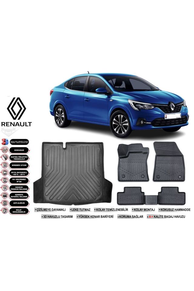 Renault Taliant  2022 Model Bagaj Havuzu Araca Özel Siyah Havuzlu Paspas Takımı Sett