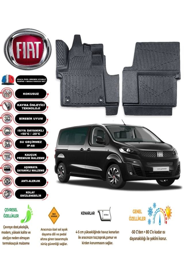 Fiat Ulysee 2022 Sonrası 4D Araca Özel Havuzlu Kokusuz Paspas Takımı