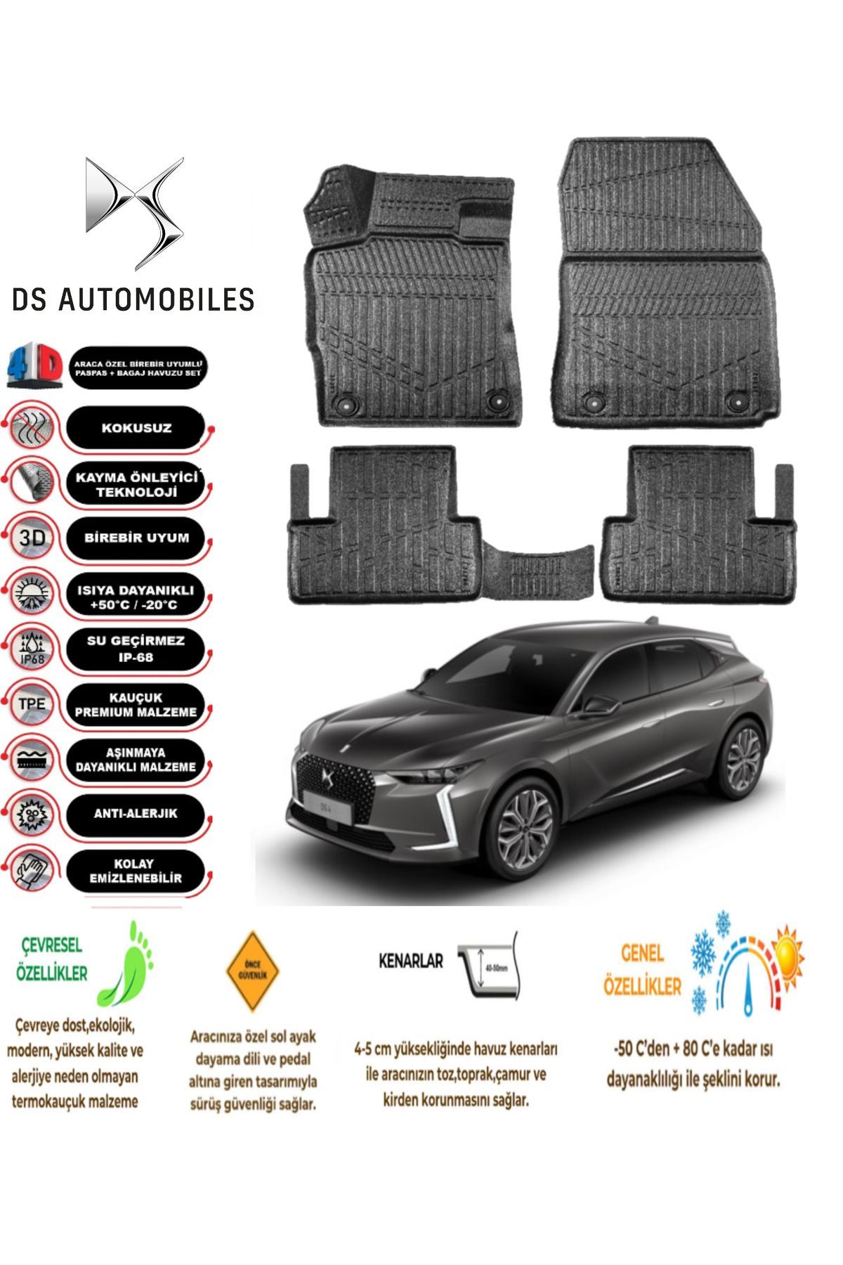 DS DS4 2021 Sonrası 4D Araca Özel Havuzlu Kokusuz Paspas Takımı