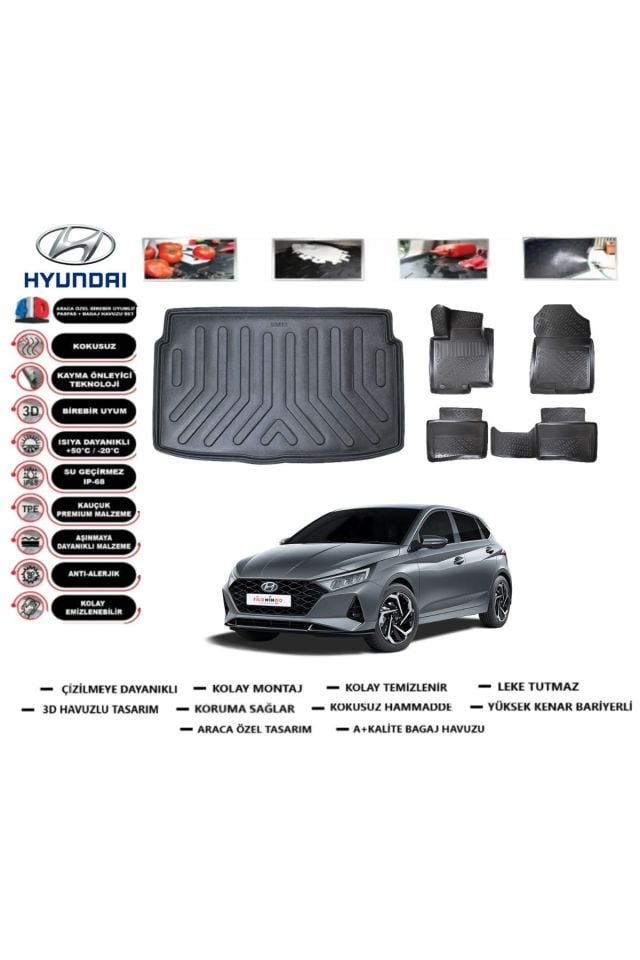 Hyundai i20 Jump Style 2025 Model Bagaj Havuzu Araca Özel Paspas Takımı Prrox