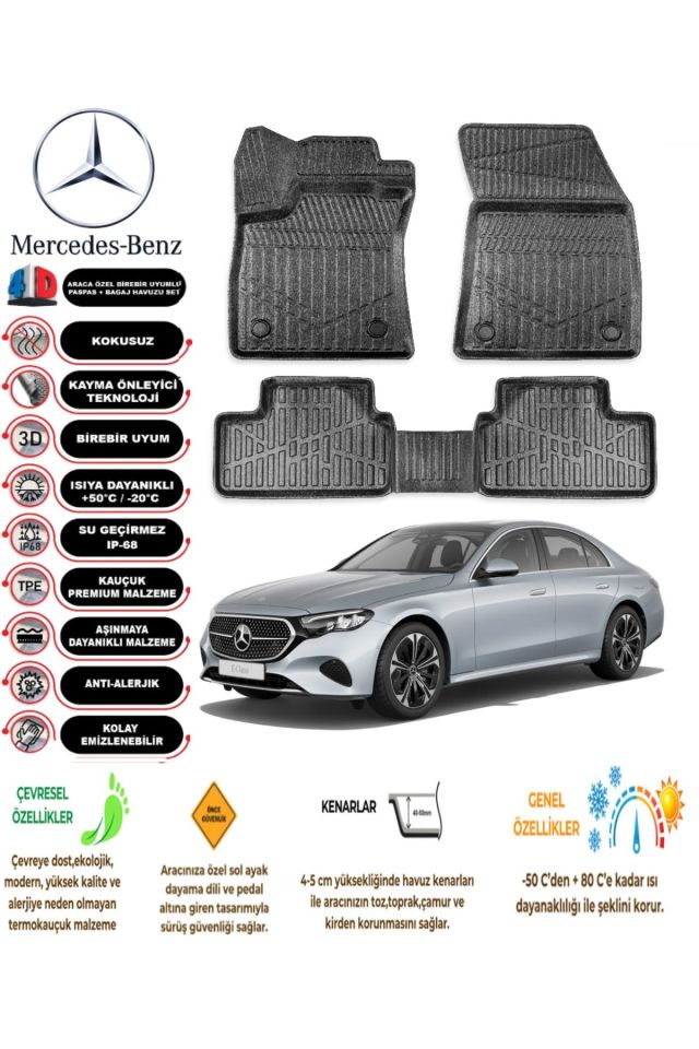 Mercedes E Serisi W214 2023 Model 4D Araca Özel Havuzlu Paspas Takımı