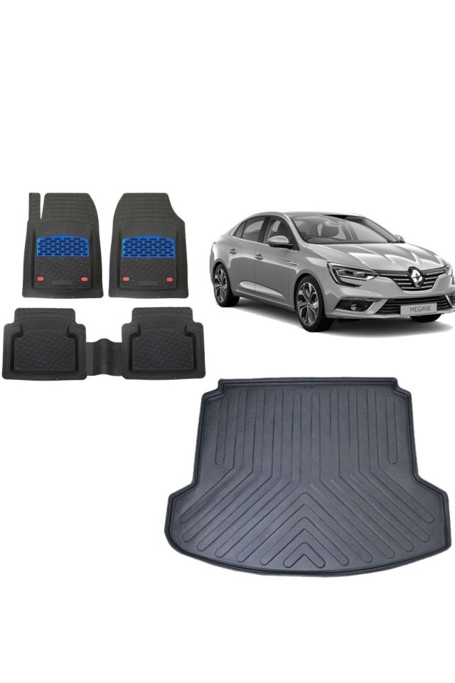 Renault Megane 4 Sedan 2021 Model Çift Kulaklı 3d Bagaj Havuzu+3d Mavi Kromlu Havuzlu Paspas Takımı