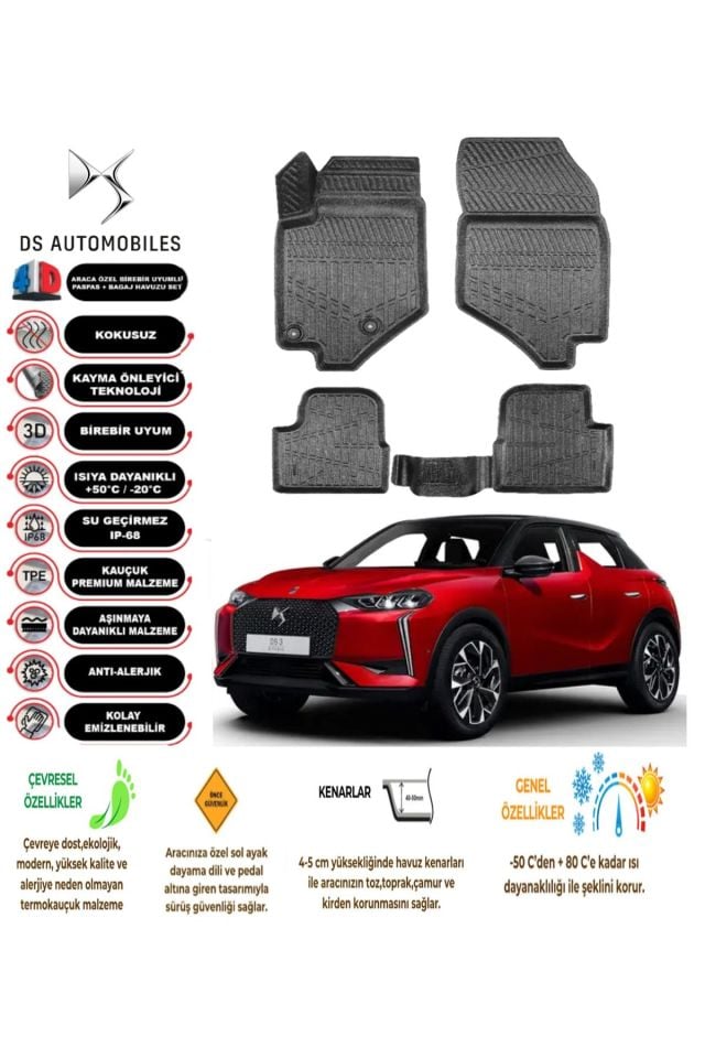 DS DS3 Crossback 2021 Model 4D Araca Özel Havuzlu Paspas Takımı