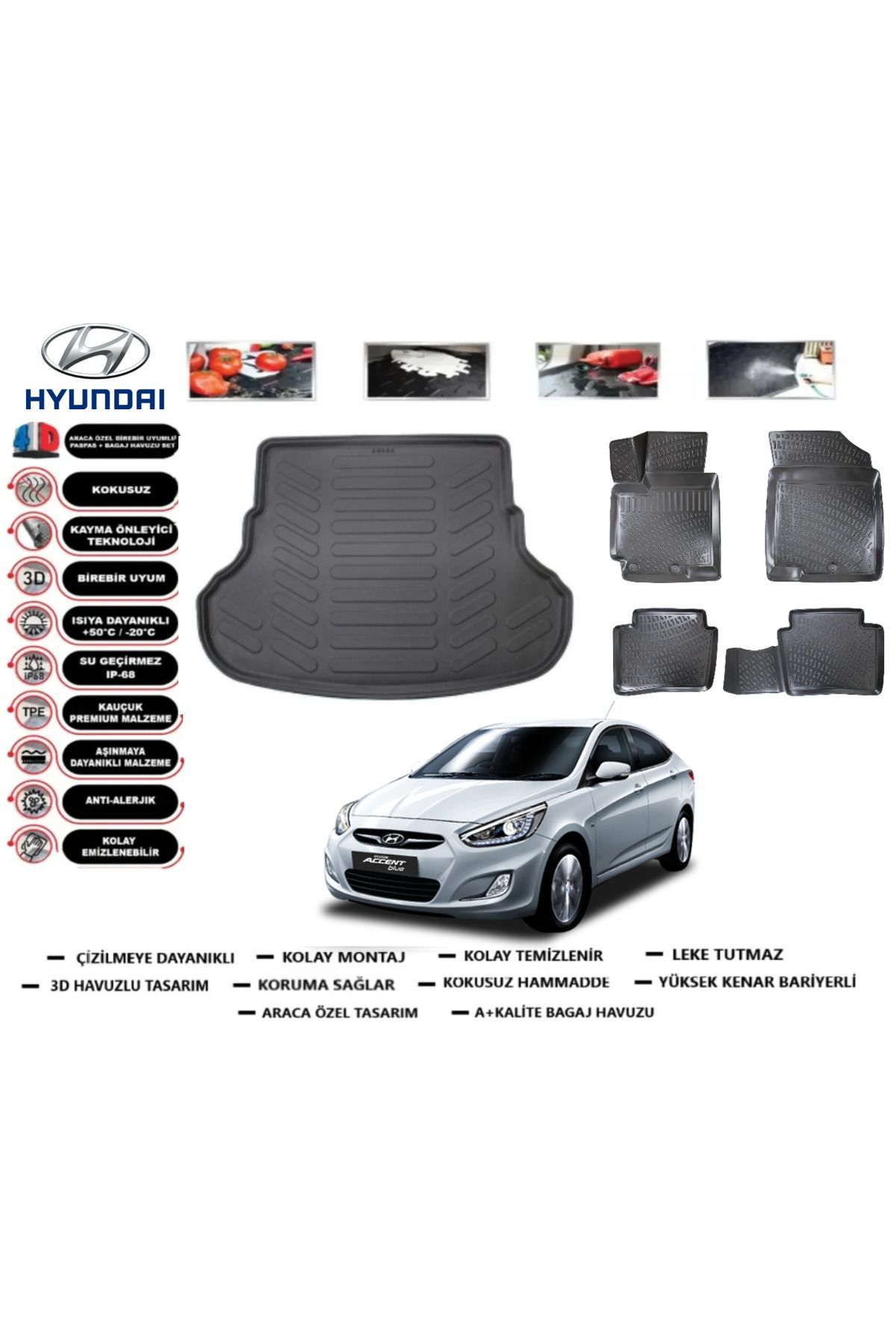 Hyundai Accent Blue 2015 Model Bagaj Havuzu Araca Özel Paspas Takımı Flex