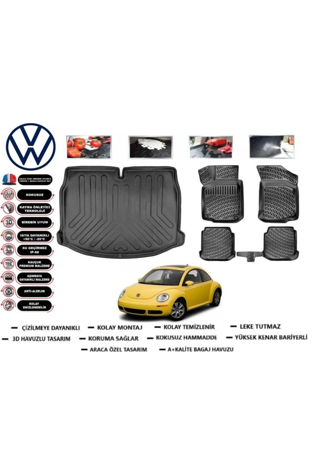 Volkswagen Beetle Coupe 2017 Model Bagaj Havuzu Araca Özel Paspas Takımı Prrox