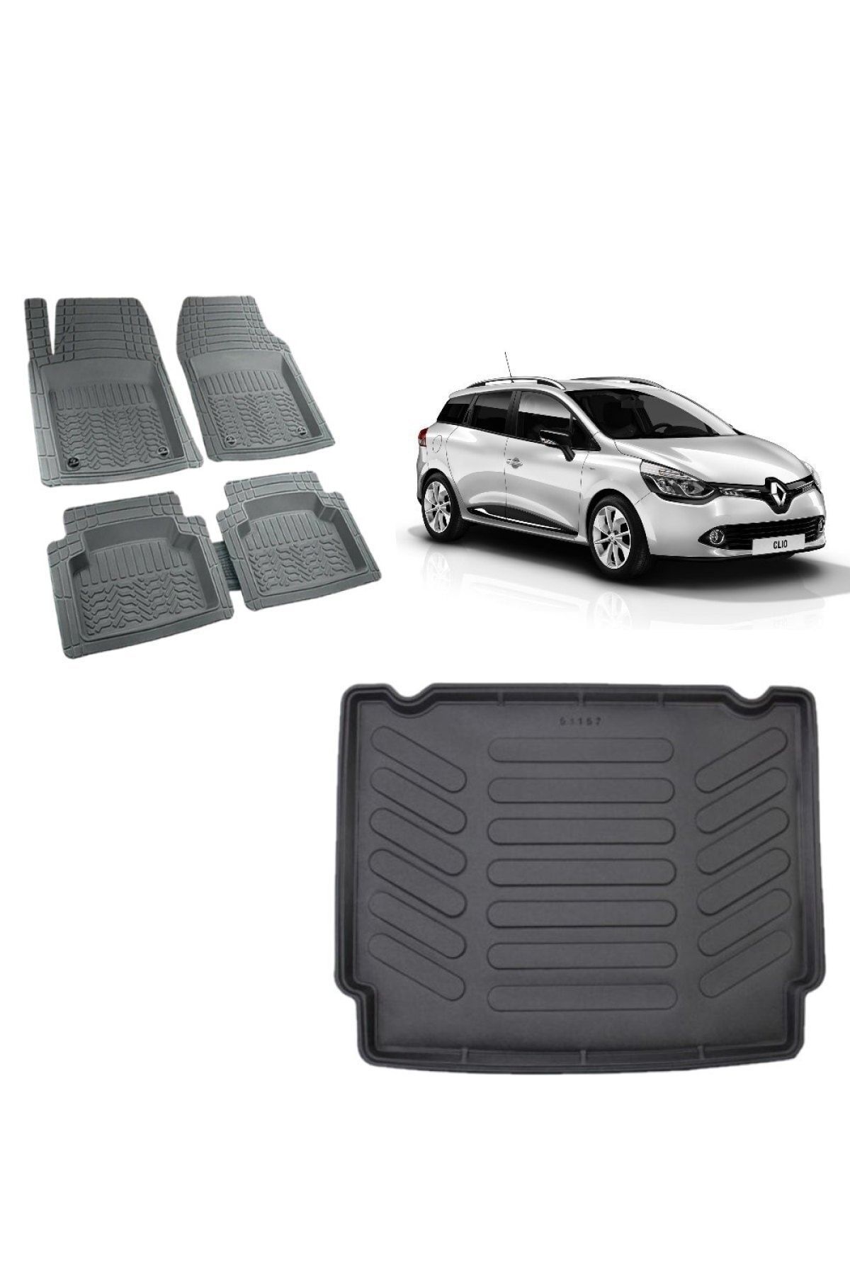 Renault Clio 4 Spourttourer 2018 Alt Kademe Bagaj Havuzu+3d Gri Havuzlu Paspas Takımı