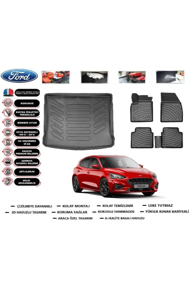 Ford Focus 4 HB 2024 Model Tamir Kitli Bagaj Havuzu Araca Özel Paspas Takımı Prrox