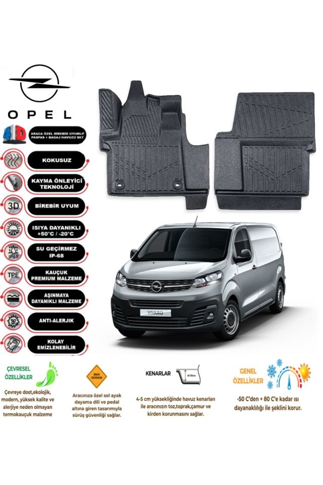 Opel Vivaro Panelvan 2021 Model 4D Araca Özel Havuzlu Paspas Takımı