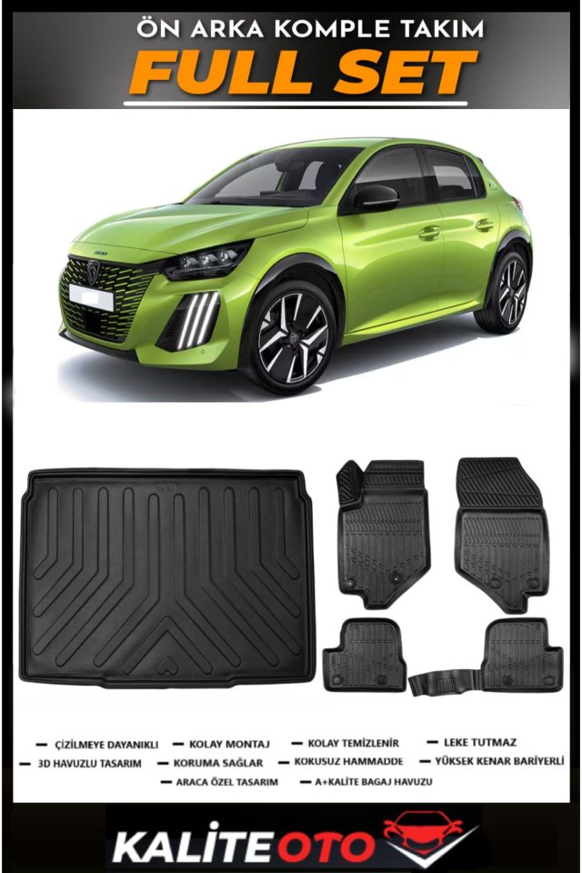 Peugeot 208 2022 Model Bagaj Havuzu+4.5D Havuzlu Paspas Seti