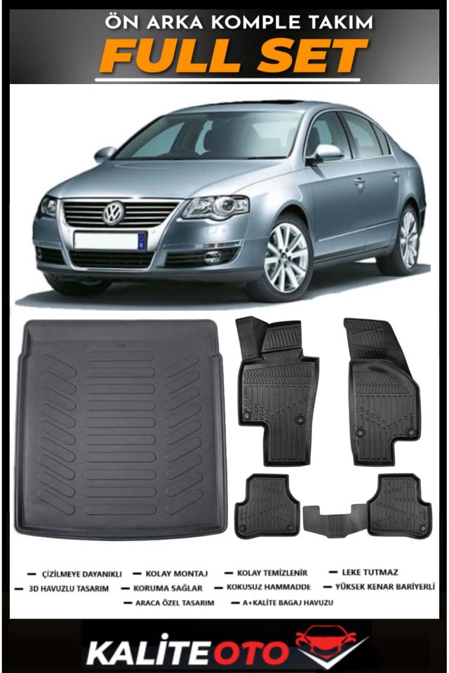 Volkswagen Passat B6 Bagaj Havuzu+4.5D Havuzlu Paspas Seti 2007 Model