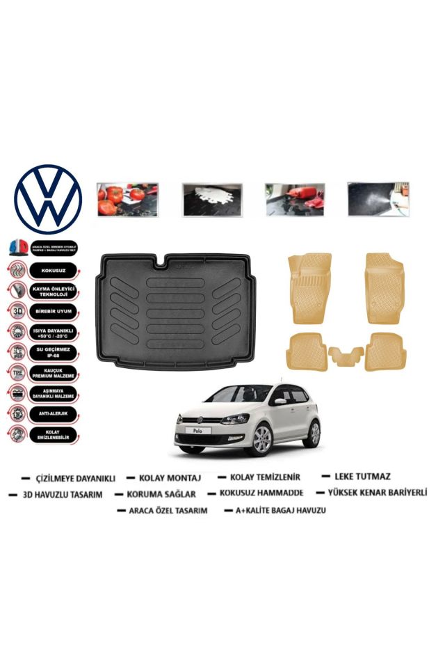 Volkswagen Polo 6R 2015 Model Alt Bagaj Havuzu(paspası)+Araca Özel Bej Paspas Takımı Flex