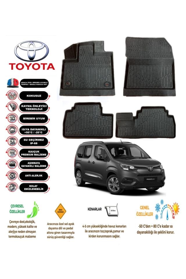 Toyota Proace Cıty 2019 Sonrası 4D Araca Özel Havuzlu Kokusuz Paspas Takımıı