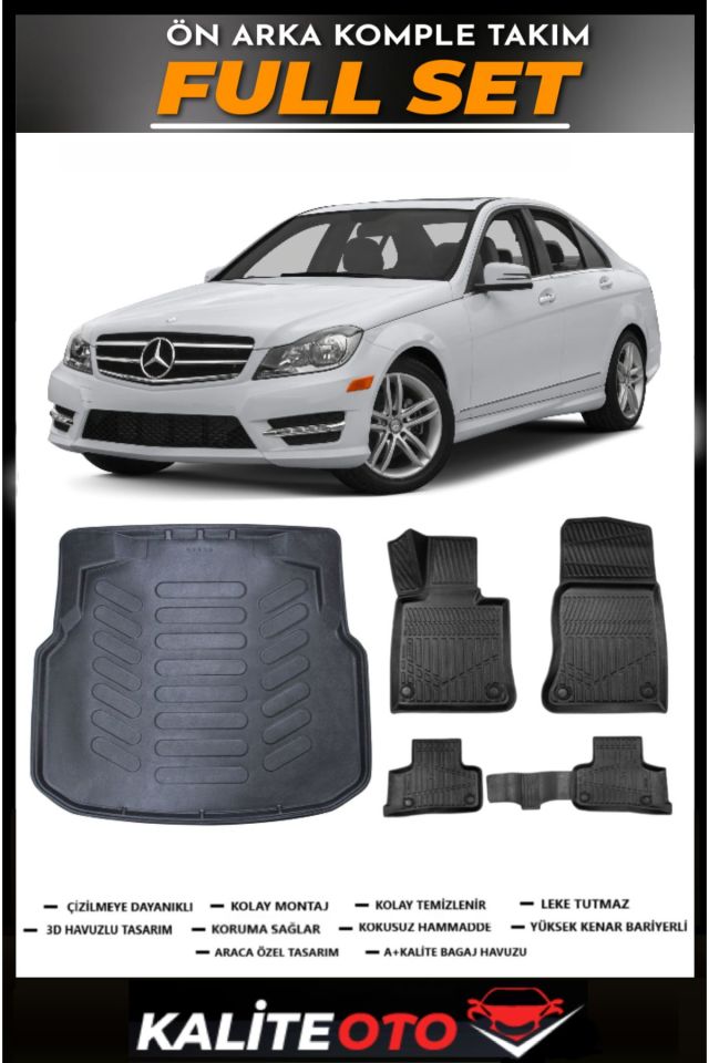 Mercedes C Serisi W204 Bagaj Havuzu+4.5D Havuzlu Paspas Seti 2014 Model