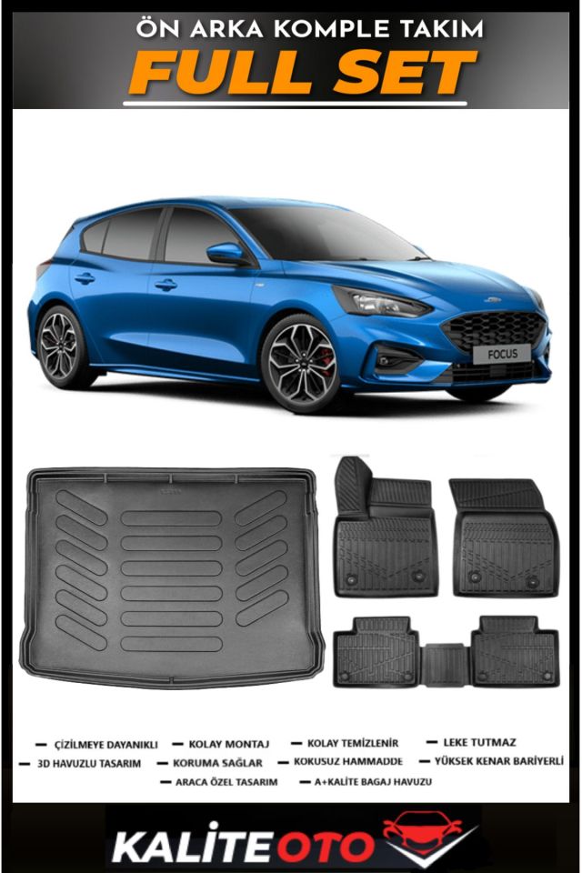 Ford Focus 5 Hatchback Tamir kitli Bagaj Havuzu+4.5D Havuzlu Paspas Seti 2019 Model