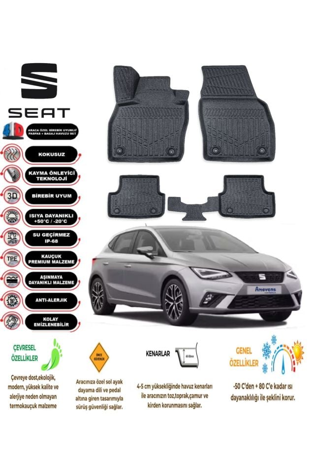 Seat Ibıza 2017 Sonrası 4D Araca Özel Havuzlu Kokusuz Paspas Takımıı