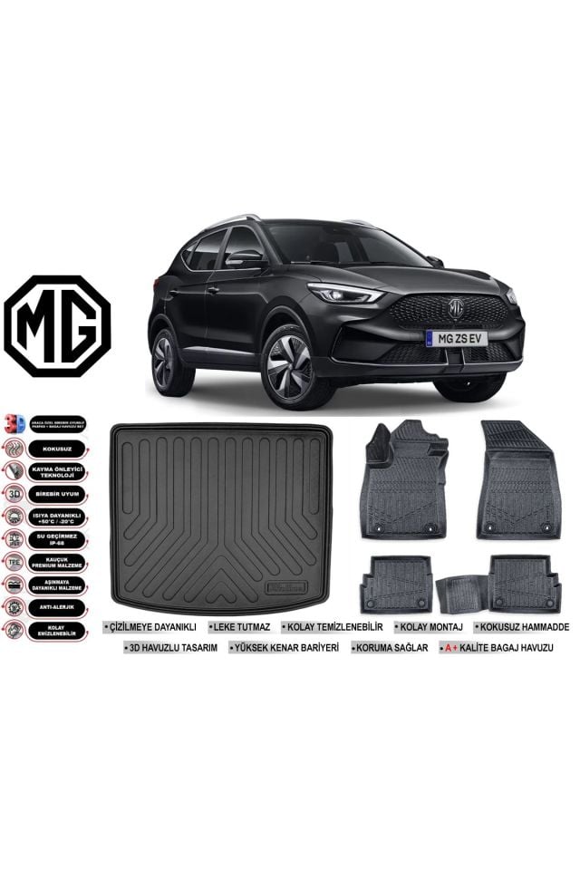 MG ZS Elektirikli 2021 Model Üst Bagaj Havuzu Araca Özel Siyah Havuzlu Paspas Takımı Sett