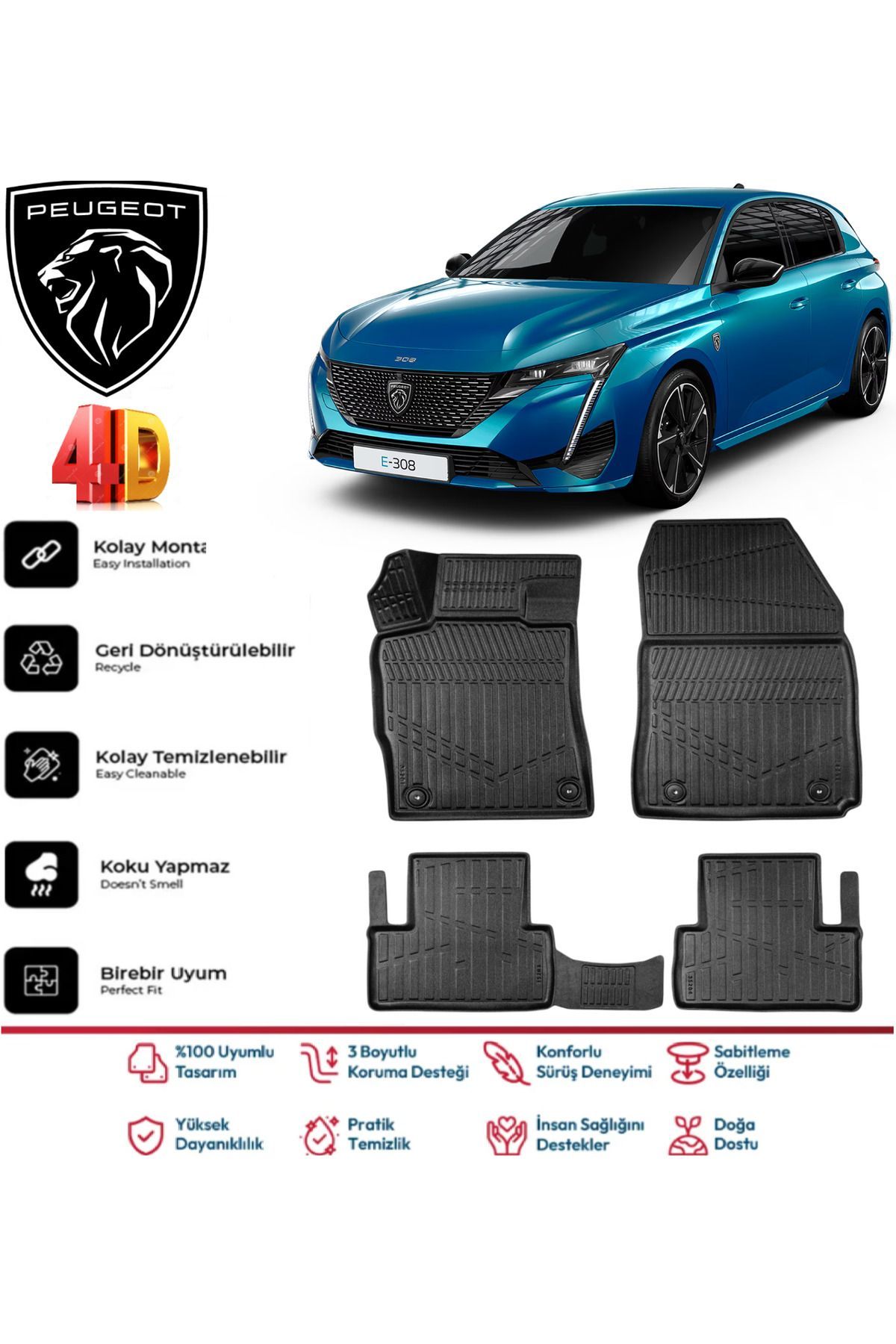 Peugeot 308 2021 Model 4D Havuzlu Paspas
