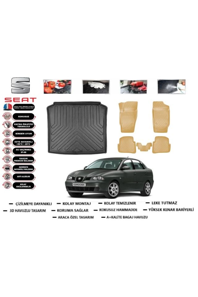 Seat Cordoba 2008 Model Bagaj Havuzu(paspası)+Araca Özel Bej Paspas Takımı Flex