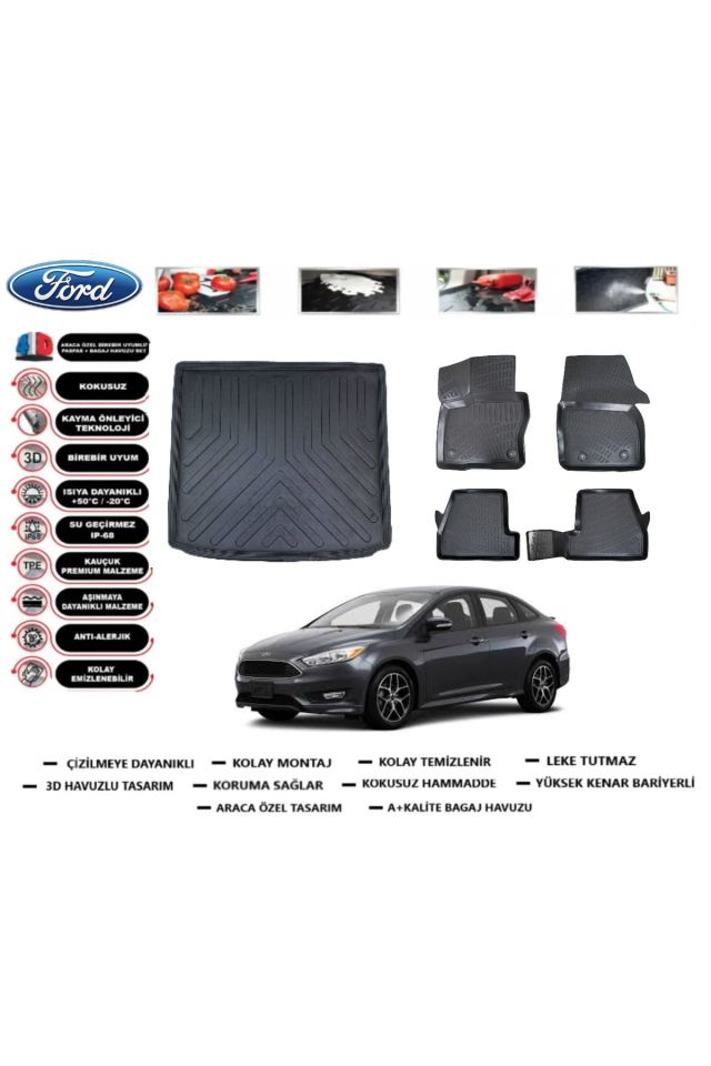 Ford Focus 3.5 Sedan 2015 Model Bagaj Havuzu Araca Özel Paspas Takımı Prrox