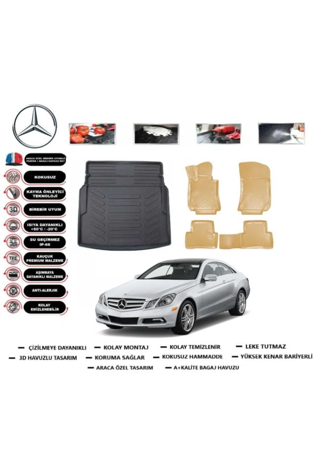 Mercedes E Serisi W212 2010 Model Rampalı Bagaj Havuzu+Araca Özel Bej Paspas Takımı Flex