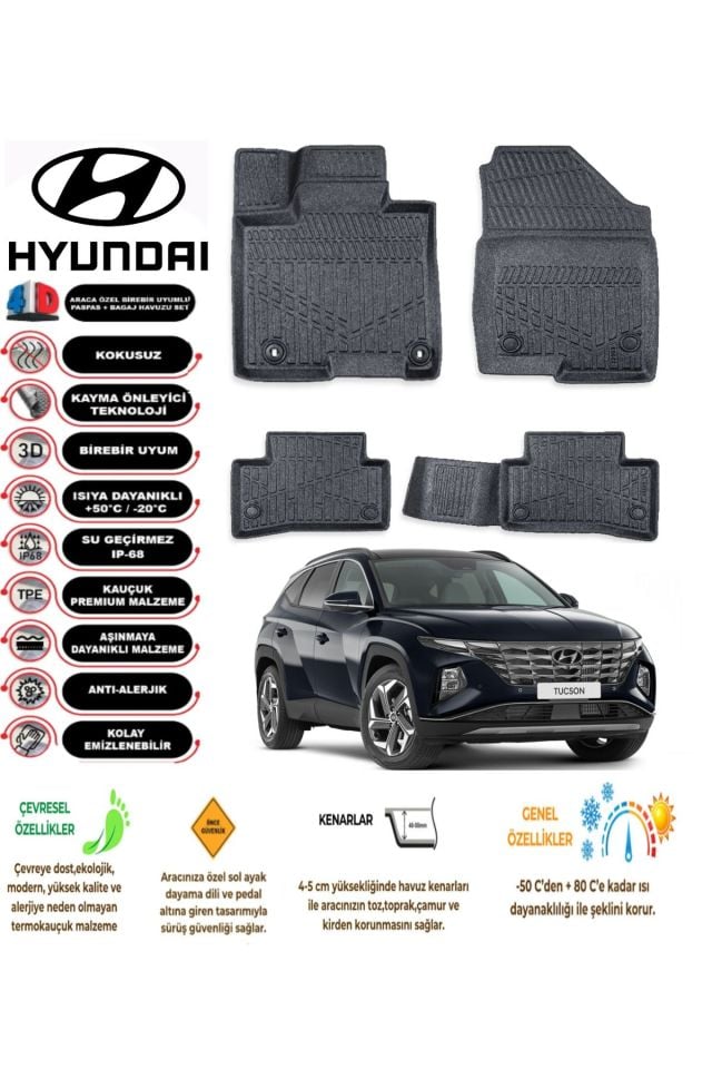 Hyundai Tucson 2022 Model 4D Araca Özel Havuzlu Paspas Takımı