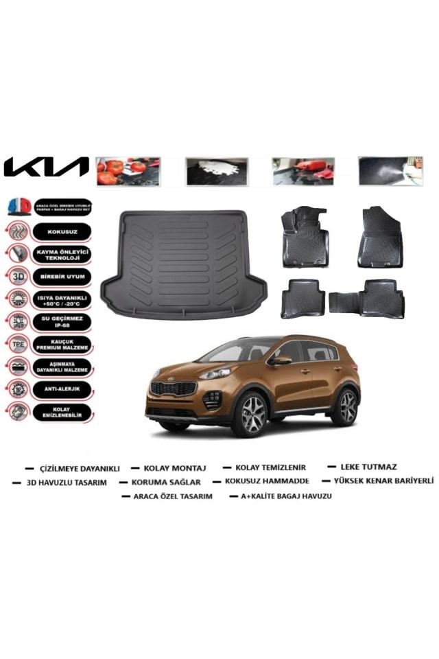 Kia Sportage 2018 Model Bagaj Havuzu Araca Özel Paspas Takımı Prrox