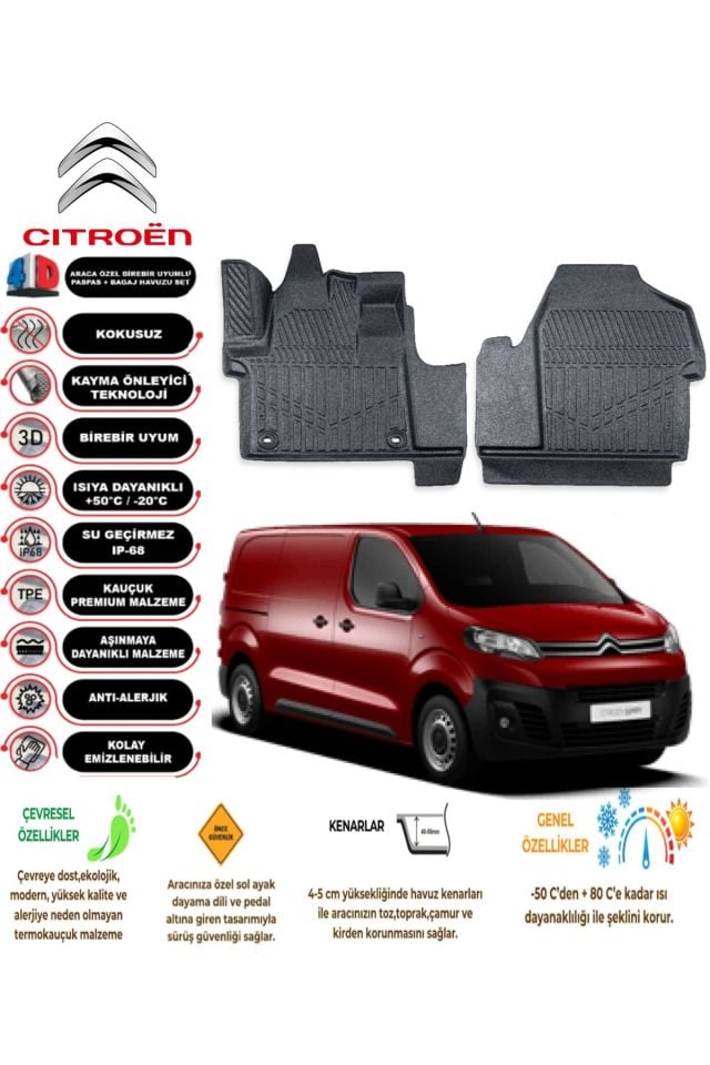 Citroen Jumpy Panelvan 2016 Sonrası 4D Araca Özel Havuzlu Kokusuz Paspas Takımıı