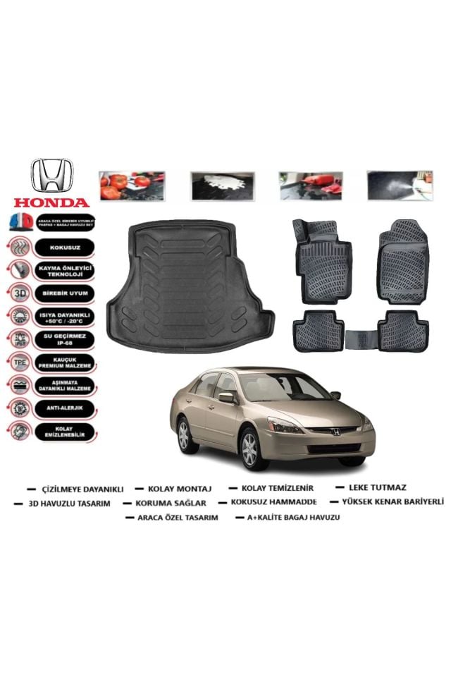 Honda Accord 2005 Model Bagaj Havuzu Araca Özel Paspas Takımı Prrox