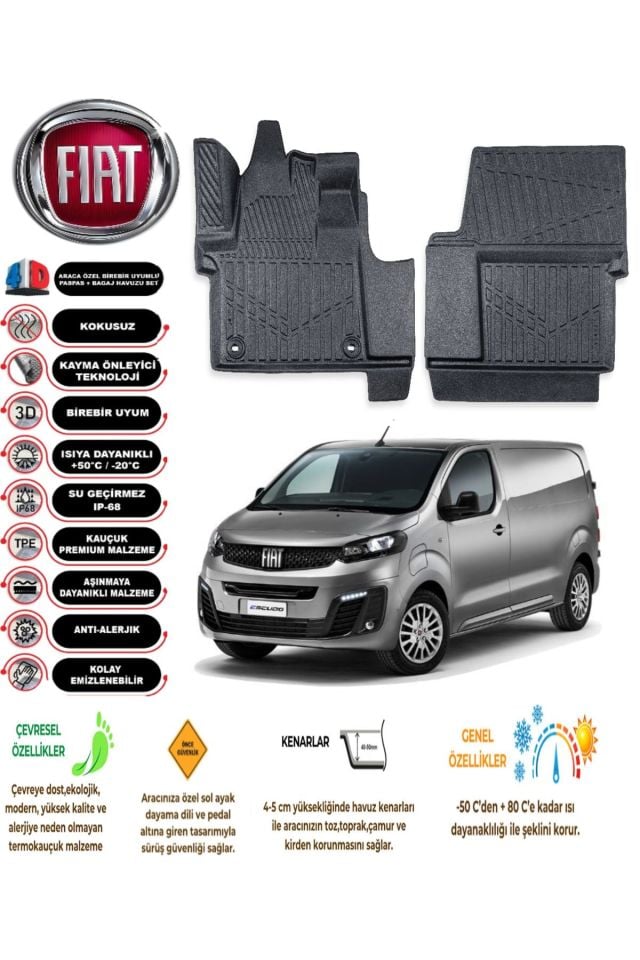 Fiat Scudo 2022 Sonrası 4D Araca Özel Havuzlu Kokusuz Paspas Takımıı