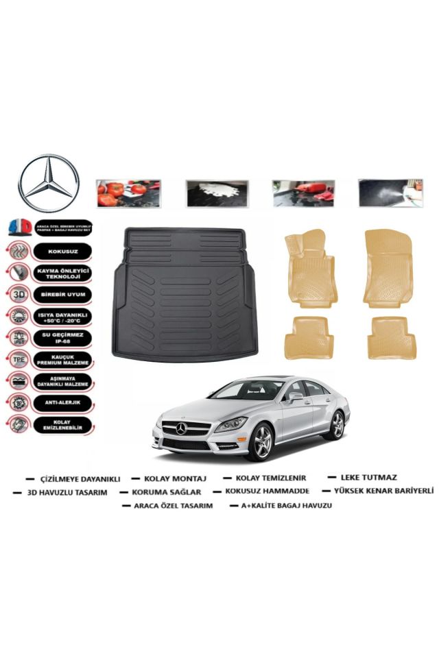 Mercedes CLS C218 2015 Model Bagaj Havuzu+Araca Özel Bej Paspas Takımı Flex