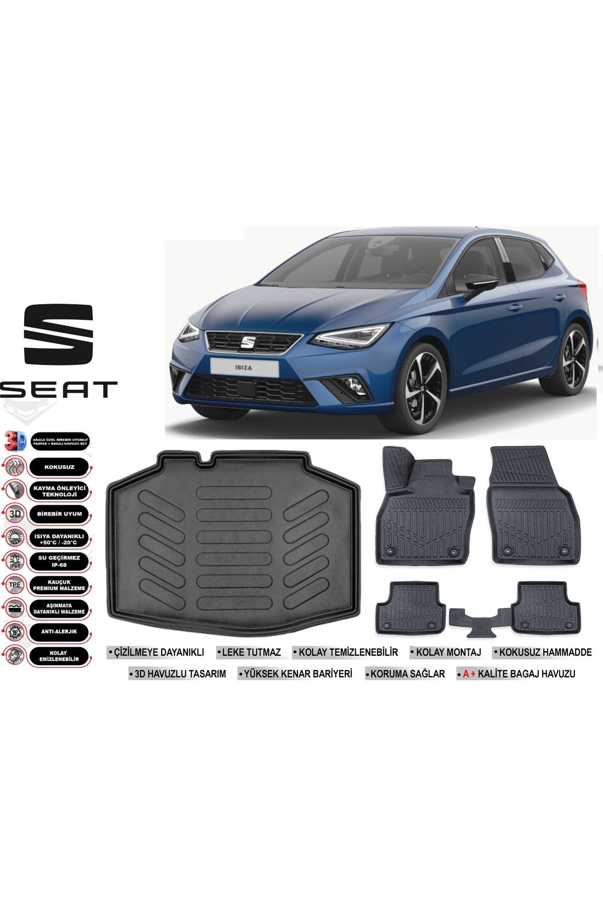 Seat Ibıza 2018 Model Bagaj Havuzu Araca Özel Siyah Havuzlu Paspas Takımı Sett
