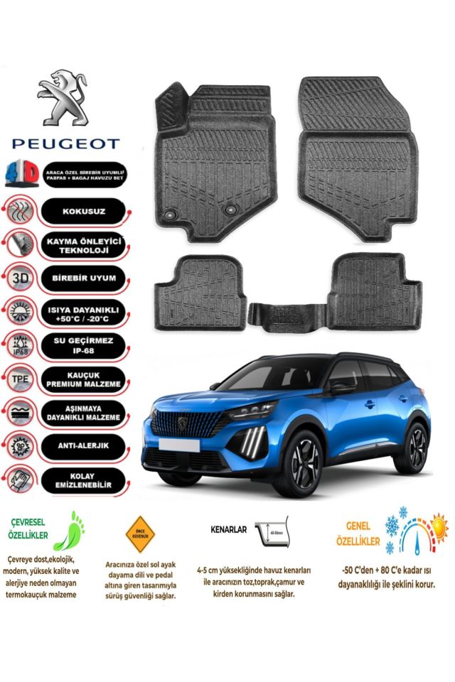 Peugeot 2008 2023 Model 4D Araca Özel Havuzlu Paspas Takımı