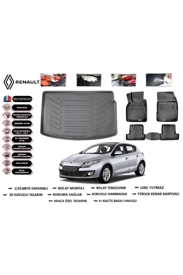 Renault Megane 3 HB 2010 Model Bagaj Havuzu Araca Özel Paspas Takımı Prrox