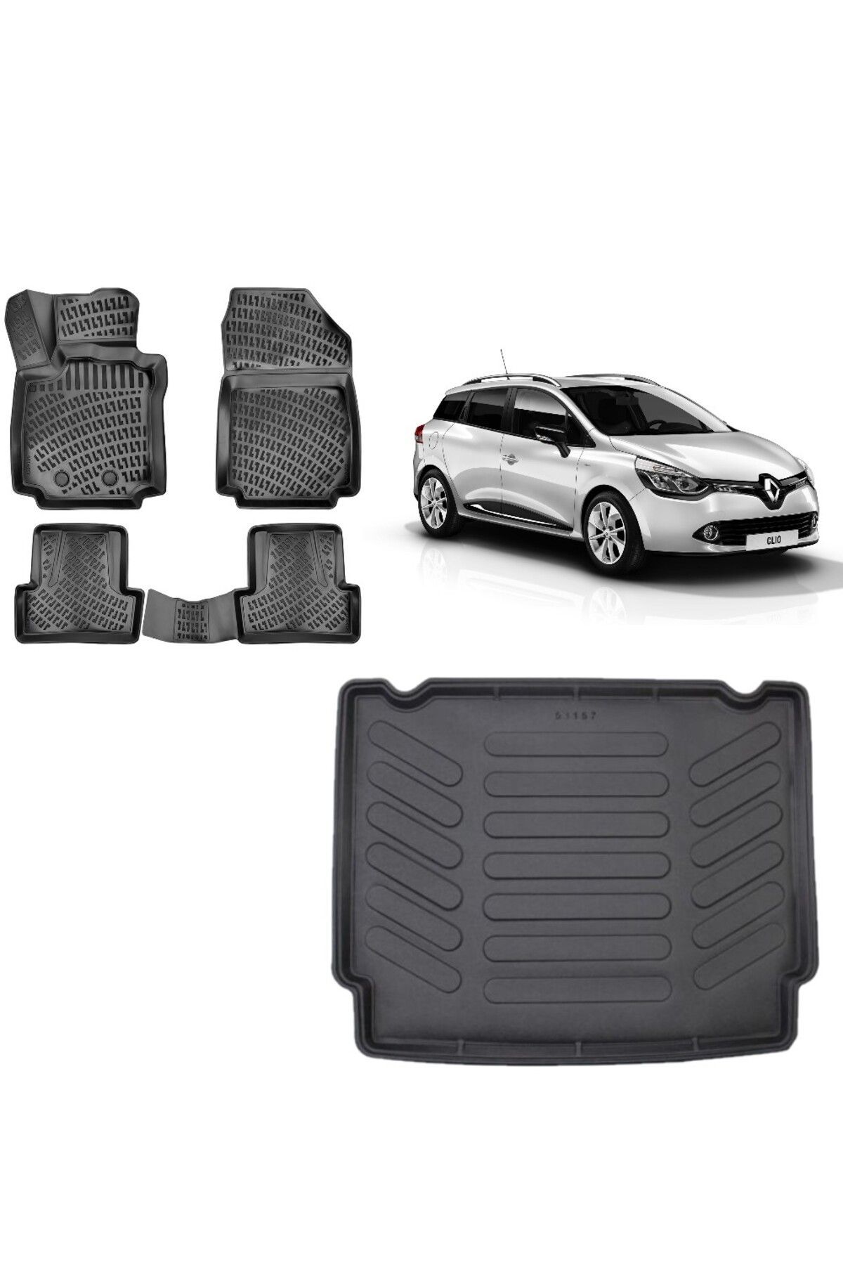 Renault Clio 4 Spourttourer 2016 Alt Kademe Bagaj Havuzu+3D Havuzlu Araca Özel Paspas Takımı
