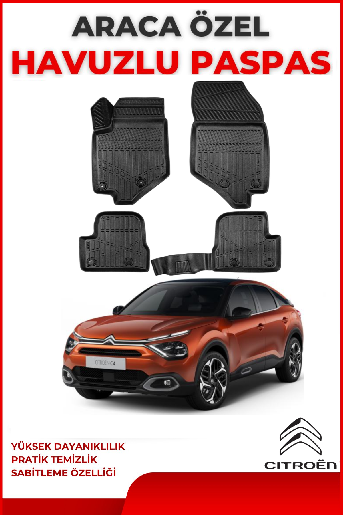 Citroen C4 2020 Sonrası 4D Araca Özel Havuzlu Kokusuz Paspas Takımı